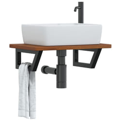 vidaXL Ripiano a Parete per Lavabo in Acciaio e Massello di Rovere