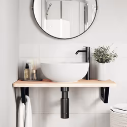 vidaXL Ripiano a Parete per Lavabo in Acciaio e Massello di Faggio - Vista aggiuntiva 3