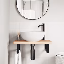 vidaXL Ripiano a Parete per Lavabo in Acciaio e Massello di Faggio - Vista aggiuntiva 3