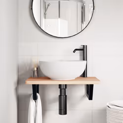vidaXL Ripiano a Parete per Lavabo in Acciaio e Massello di Faggio - Vista aggiuntiva 3