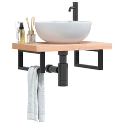 vidaXL Ripiano a Parete per Lavabo in Acciaio e Massello di Faggio