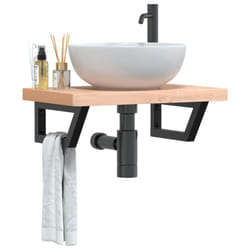 vidaXL Ripiano a Parete per Lavabo in Acciaio e Massello di Faggio