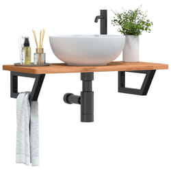 vidaXL Ripiano a Parete per Lavabo in Acciaio e Massello di Faggio