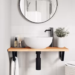 vidaXL Ripiano a Parete per Lavabo in Acciaio e Massello di Faggio - Vista aggiuntiva 3