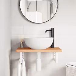 vidaXL Ripiano a Parete per Lavabo in Acciaio e Massello di Faggio - Vista aggiuntiva 3