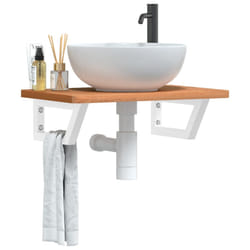 vidaXL Ripiano a Parete per Lavabo in Acciaio e Massello di Faggio