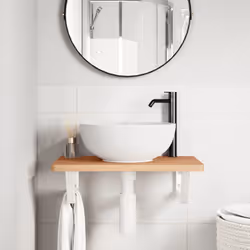 vidaXL Ripiano a Parete per Lavabo in Acciaio e Massello di Faggio - Vista aggiuntiva 3