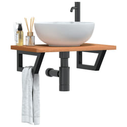 vidaXL Ripiano a Parete per Lavabo in Acciaio e Massello di Faggio