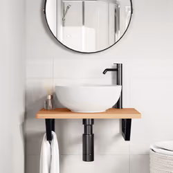 vidaXL Ripiano a Parete per Lavabo in Acciaio e Massello di Faggio - Vista aggiuntiva 3