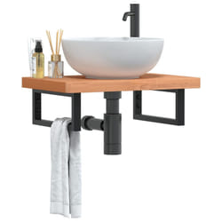 vidaXL Ripiano a Parete per Lavabo in Acciaio e Massello di Faggio