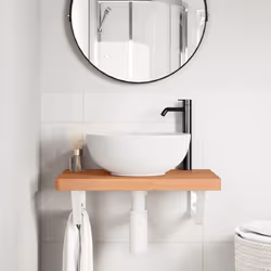 vidaXL Ripiano a Parete per Lavabo in Acciaio e Massello di Faggio - Vista aggiuntiva 3