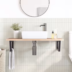 vidaXL Ripiano a Parete per Lavabo in Acciaio e Massello di Rovere - Vista aggiuntiva 3