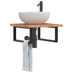 vidaXL Ripiano a Parete per Lavabo in Acciaio e Massello di Rovere