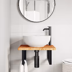 vidaXL Ripiano a Parete per Lavabo in Acciaio e Massello di Rovere - Vista aggiuntiva 3