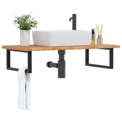 vidaXL Ripiano a Parete per Lavabo in Acciaio e Massello di Rovere
