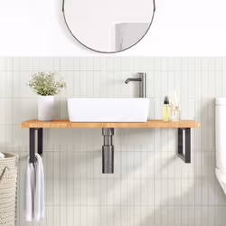 vidaXL Ripiano a Parete per Lavabo in Acciaio e Massello di Rovere - Vista aggiuntiva 3