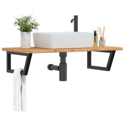 vidaXL Ripiano a Parete per Lavabo in Acciaio e Massello di Rovere