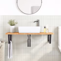 vidaXL Ripiano a Parete per Lavabo in Acciaio e Massello di Rovere - Vista aggiuntiva 3