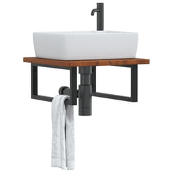 vidaXL Ripiano a Parete per Lavabo in Acciaio e Massello di Rovere