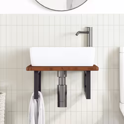 vidaXL Ripiano a Parete per Lavabo in Acciaio e Massello di Rovere - Vista aggiuntiva 3