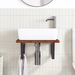 vidaXL Ripiano a Parete per Lavabo in Acciaio e Massello di Rovere - Vista aggiuntiva 3