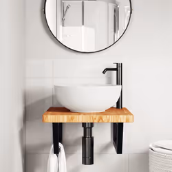 vidaXL Ripiano a Parete per Lavabo in Acciaio e Massello di Rovere - Vista aggiuntiva 3