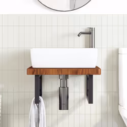 vidaXL Ripiano a Parete per Lavabo in Acciaio e Massello di Rovere - Vista aggiuntiva 3