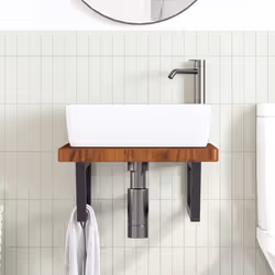 vidaXL Ripiano a Parete per Lavabo in Acciaio e Massello di Rovere - Vista aggiuntiva 3