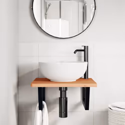 vidaXL Ripiano a Parete per Lavabo in Acciaio e Massello di Faggio - Vista aggiuntiva 3