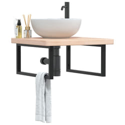 vidaXL Ripiano a Parete per Lavabo in Acciaio e Massello di Rovere