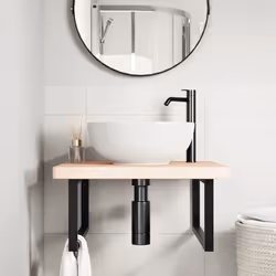 vidaXL Ripiano a Parete per Lavabo in Acciaio e Massello di Rovere - Vista aggiuntiva 3
