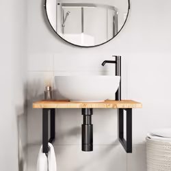 vidaXL Ripiano a Parete per Lavabo in Acciaio e Massello di Rovere - Vista aggiuntiva 3