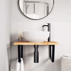 vidaXL Ripiano a Parete per Lavabo in Acciaio e Massello di Rovere - Vista aggiuntiva 3