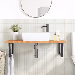 vidaXL Ripiano a Parete per Lavabo in Acciaio e Massello di Rovere - Vista aggiuntiva 3