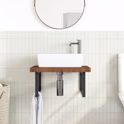 vidaXL Ripiano a Parete per Lavabo in Acciaio e Massello di Rovere - Vista aggiuntiva 3