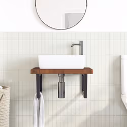 vidaXL Ripiano a Parete per Lavabo in Acciaio e Massello di Rovere - Vista aggiuntiva 3