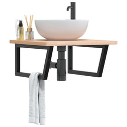 vidaXL Ripiano a Parete per Lavabo in Acciaio e Massello di Faggio