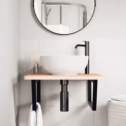 vidaXL Ripiano a Parete per Lavabo in Acciaio e Massello di Faggio - Vista aggiuntiva 3