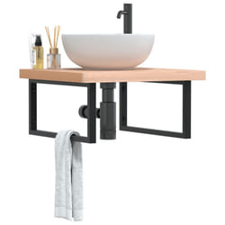 vidaXL Ripiano a Parete per Lavabo in Acciaio e Massello di Faggio