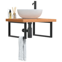 vidaXL Ripiano a Parete per Lavabo in Acciaio e Massello di Faggio