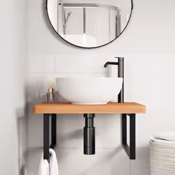 vidaXL Ripiano a Parete per Lavabo in Acciaio e Massello di Faggio - Vista aggiuntiva 3