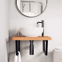 vidaXL Ripiano a Parete per Lavabo in Acciaio e Massello di Faggio - Vista aggiuntiva 3