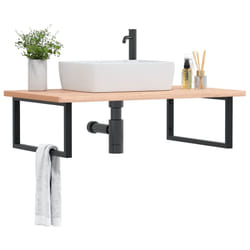 vidaXL Ripiano a Parete per Lavabo in Acciaio e Massello di Faggio