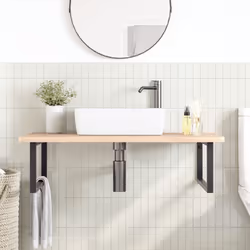 vidaXL Ripiano a Parete per Lavabo in Acciaio e Massello di Faggio - Vista aggiuntiva 3