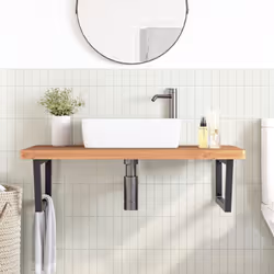 vidaXL Ripiano a Parete per Lavabo in Acciaio e Massello di Faggio - Vista aggiuntiva 3