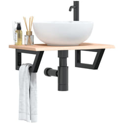 Ripiano a Parete per Lavabo in Acciaio e Massello di Rovere Vidaxl 872120