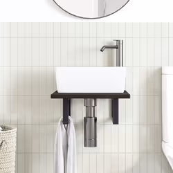 vidaXL Ripiano a Parete per Lavabo in Acciaio e Massello di Rovere - Vista aggiuntiva 3