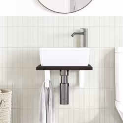 vidaXL Ripiano a Parete per Lavabo in Acciaio e Massello di Rovere - Vista aggiuntiva 3