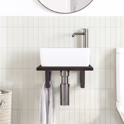vidaXL Ripiano a Parete per Lavabo in Acciaio e Massello di Rovere - Vista aggiuntiva 3