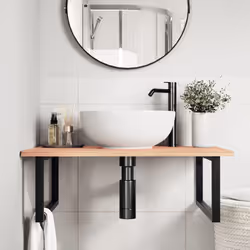 vidaXL Ripiano a Parete per Lavabo in Acciaio e Massello di Rovere - Vista aggiuntiva 3